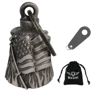 Dream Apparel Flag Bell Christmas/Halloween Bell, Gremlin/Guardian Motorcycle Bell/Motorcycle Key Chain For Bikers Women Men W/Hanger, Biker Bell For Riders, Good Luck Riding Bell Spirit Bell Moto Accessories