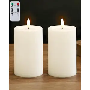 3"x6" Outdoor  Flameless Candles with Remote and Timers, LED Candles,  Operated Candles, Electric  Pillar Candles for Patio, Porch, and Lanterns Decor (White, Plastic)