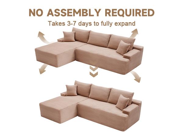 【2 packages shipping】Cloud Sectional Couch, Boneless Sofa for Living Room, Modular Sectional Sofa with Deep Seat, Fluffy Comfy Couch with L-Shaped Chaise, No Assembly Required
