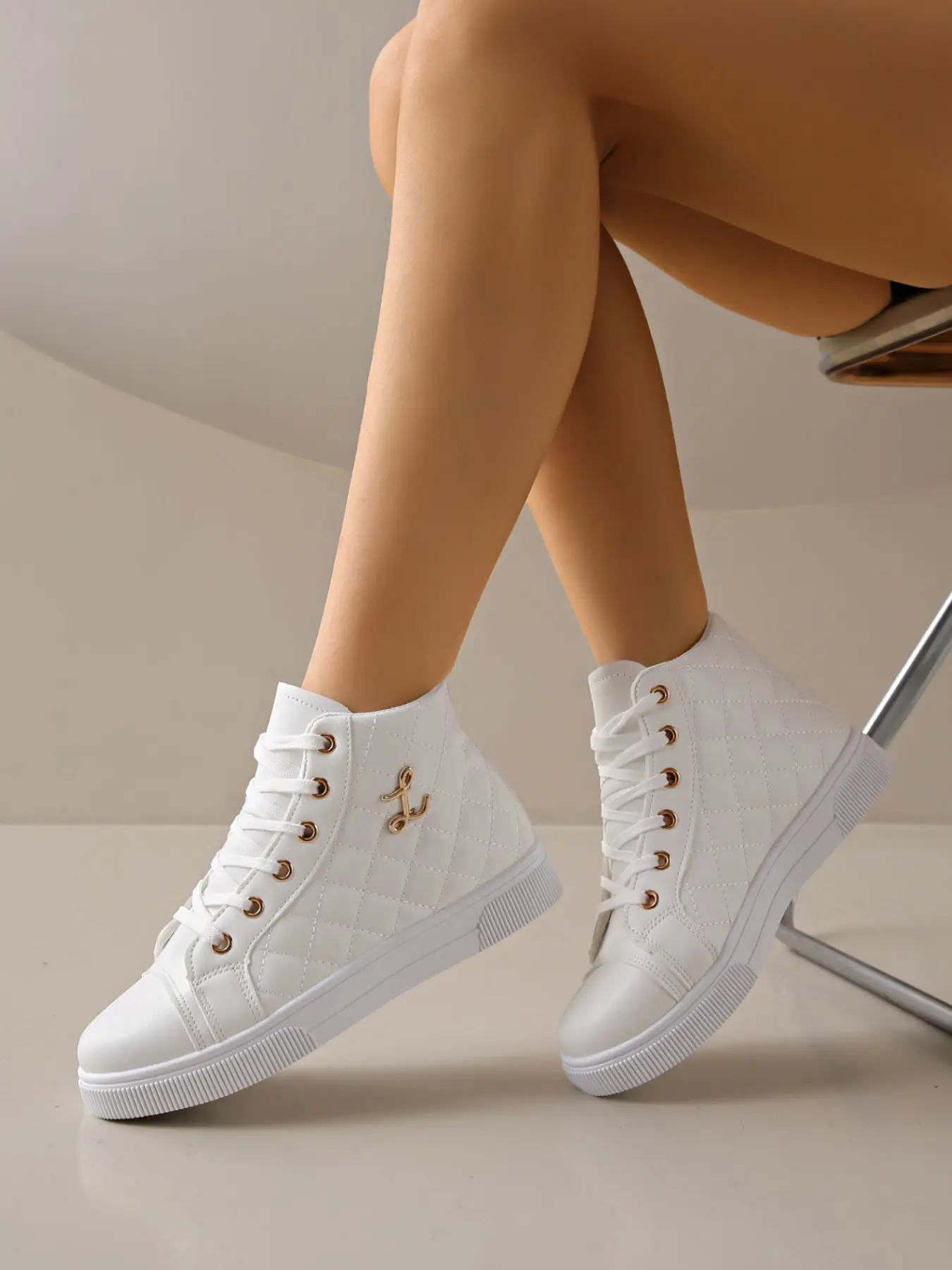 Women's Checkered High-Top Thick Soled Sneakers, Luxurious Commuter Style Thick Sole Casual Shoes, Walking Shoes, Perfect for Daily Vacation Wear