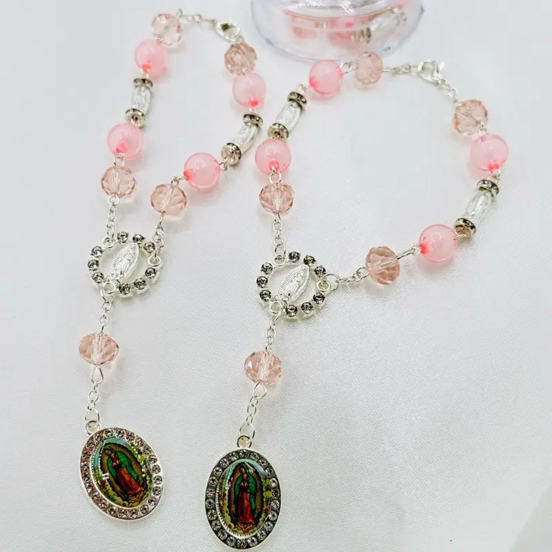 12 Pack Acrylic Beaded Bracelets with Cross Motif & Virgin Mary Medal Charm, Unisex Baptism Gifts, Cherished Souvenirs with Gift Bags, Beaded Set, Free Bags Included, Baptism Favors, 12 Pieces, Specialty, Baptism Gift Ideas, Beads