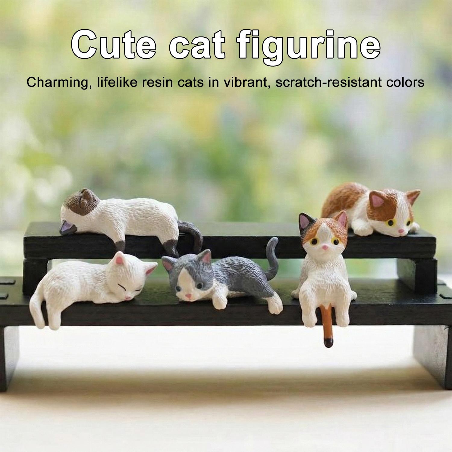 2026 Mini Cat Desk Figurines Set of 5 Resin Multi-Pose Cute Cartoon-Style Kitty Desk Companions for Home Offices & Cubicles