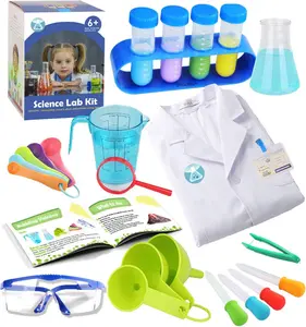 Kids Science Experiment Kit with Lab Coat Scientist Costume Dress Up and Role Play Toys Gift for Boys Girls Kids Christmas Birthday Party