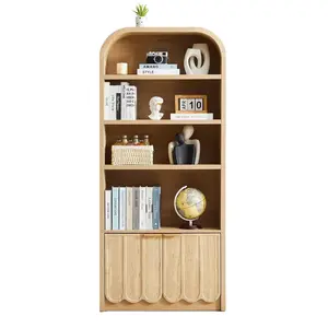 Giratree 70" Tall Arched Bookshelf with Storage Cabinet, Modern 4-Tier Wood Bookcase with Scalloped Doors & Gold Handles, Open Display Shelves for Living Room, Bedroom, or Home Study Office