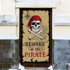 2D flat banner 1PcsBeware of Pirates Door Banner Pirate Party Decoration Pirate Backdrop Halloween Birthday Party Photo Booth Props Pirate Theme Party Supplies 70.86*35.43in Indoor/Outdoor Party Outdoor Photog raphy Background Photoshoot Banner Polyester