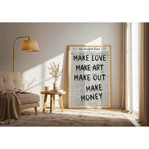 Make Love Make Art Make Out Make Money Typography Print, Trendy Newspaper Print, Retro Aesthetic Print, Vintage Poster