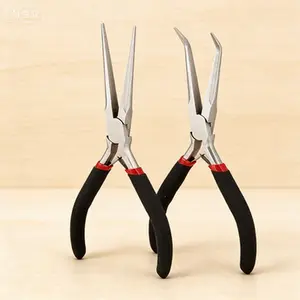 Precision Long Reach Pliers Set for Crafting and Repair - 2 Piece Bent and Straight Tip Non-Serrated Hand Tool - Rust-Proof with Comfort Grip for Detailed Work - 6 Inch Jewelry and Precision Nose Pliers