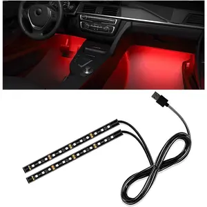 Interior LED Strip Light, 12V 24 LED  Neon Ambient Night Light with USB Port, Automotive Atmosphere Decorative Under Dash Lighting Kit,  Accessories (Red)