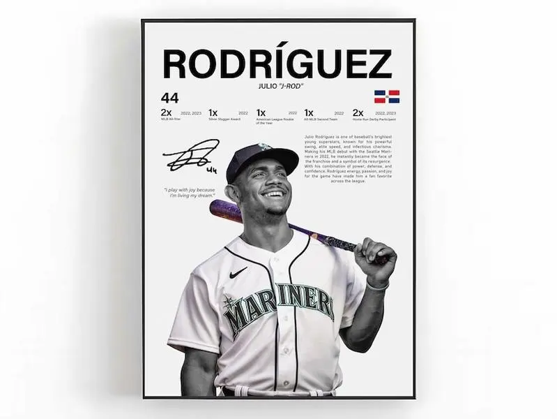 Julio Rodriguez Poster Wall Art Baseball Print Sports Room Decor Fan Gift crowdprint