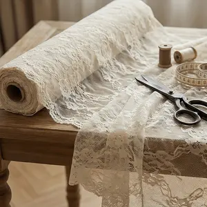 Beige Floral Lace Fabric - Sheer, Soft Texture Material with Unique Design, Versatile and Elegant for Bridal Creations to Enhance Your Bridal Look, Dressmaking, Veils & DIY Sewing