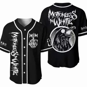 Motionless In White Personalized Black Baseball Jersey – Custom Rock Band Fan Apparel, Gothic Streetwear Button Up Shirt, Alternative Metal Merch, Unisex Concert Outfit, Gift for Fans