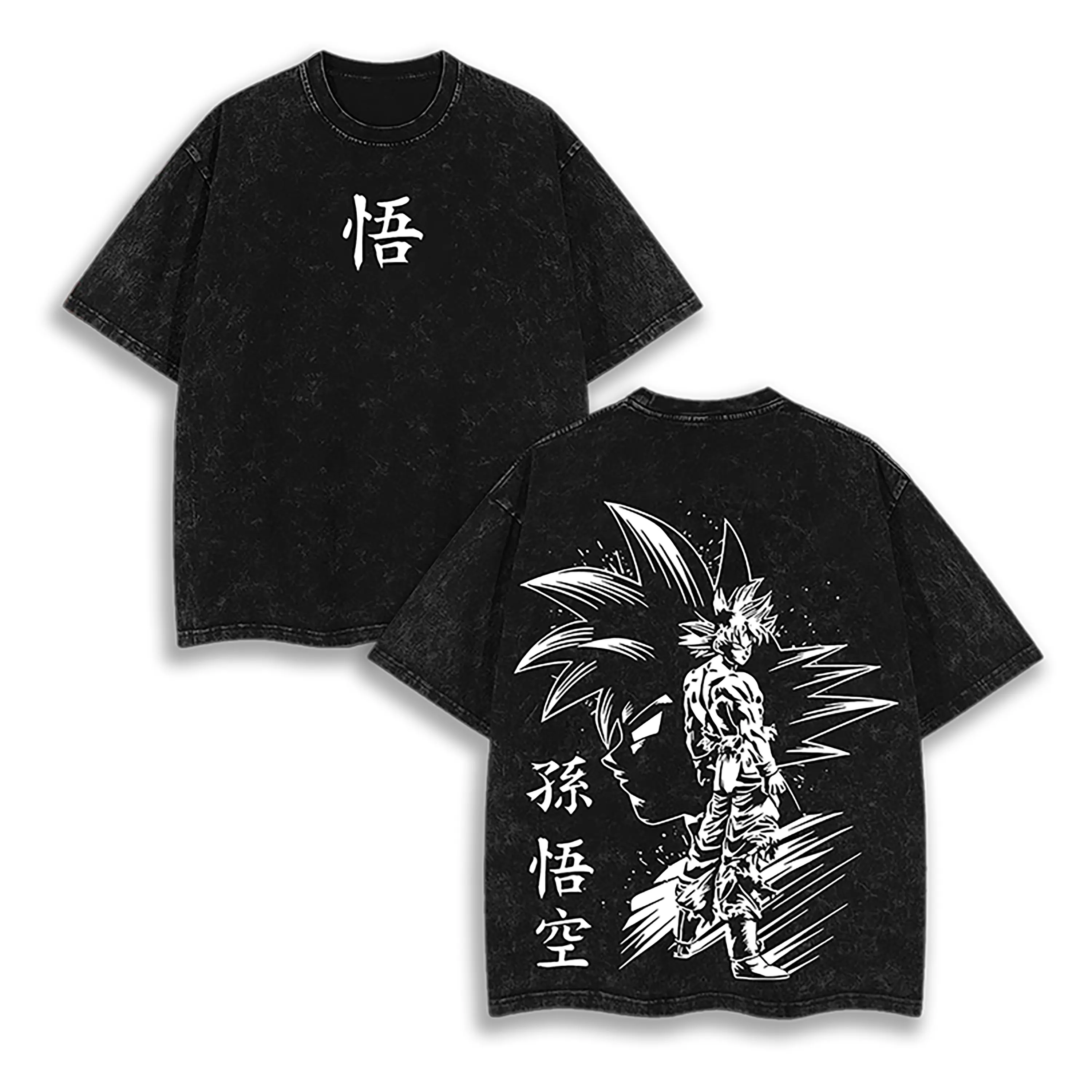 Men's Vintage Acid Wash Graphic Print Tee - Relaxed Fit Oversized, Breathable Casual DBZ Anime Aesthetic Streetwear Shirt