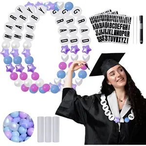 76 Pcs DIY Graduation Leis Colorful Friendship Necklace Can Make 3 Graduation Leis Class of 2025 Gift Oversized Bracelet for Women Men Grad Party Decor Supplies (Macaron color)