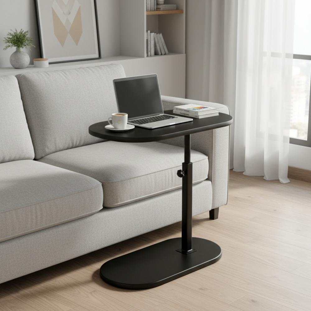 Height Adjustable Sofa Side Table, Multi-Functional End Table for Living Room, Bedroom, Balcony, Stable Overbed Laptop Stand Snack Tray