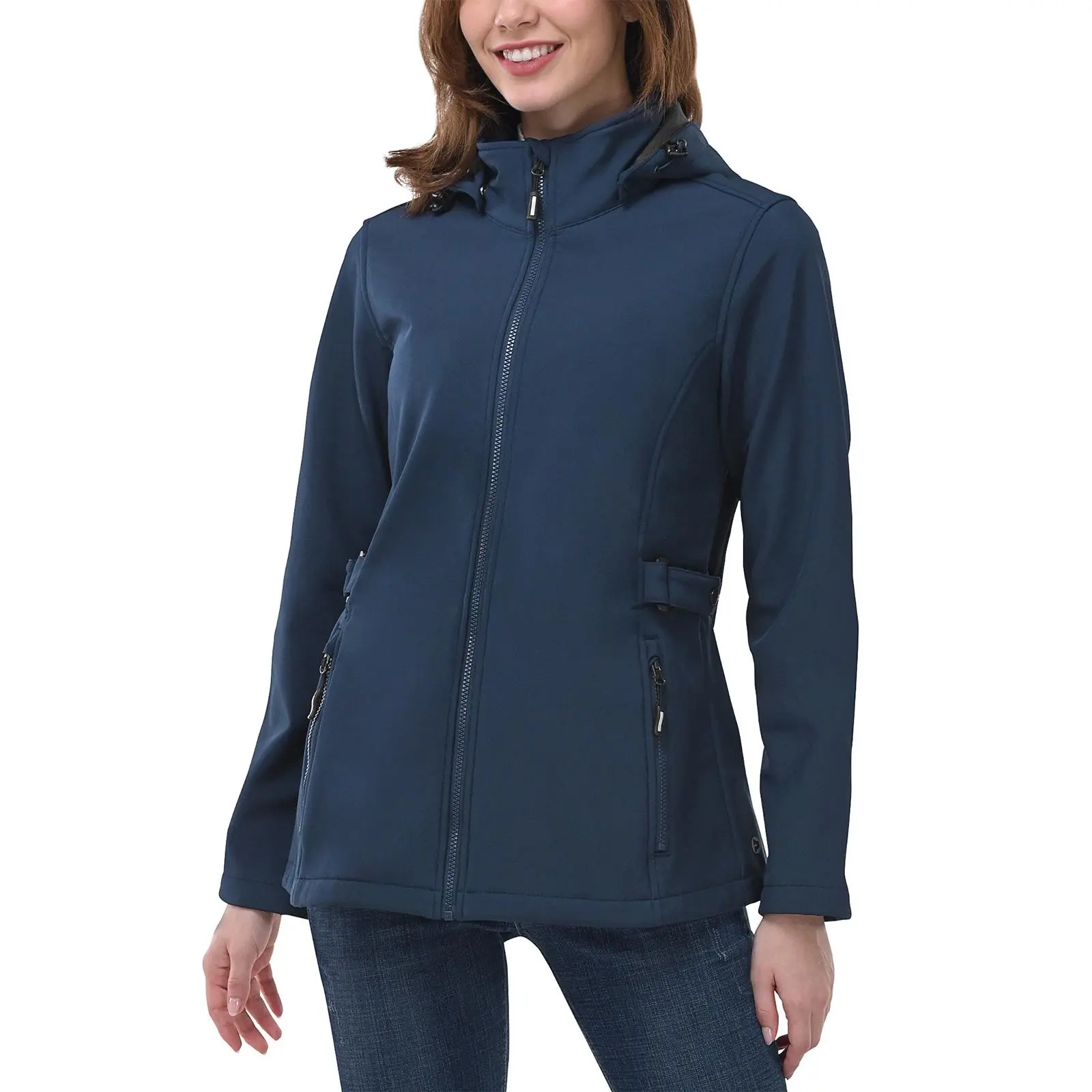 Outdoor Ventures Women's Softshell Jacket with Removable Hood, Insulated Windbreaker Waterproof Warm Fleece Lined Coat