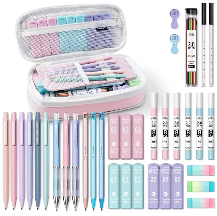 36PCS Aesthetic School Supplies, Mechanical Pencils 0.5mm, 0.7mm, 0.9mm & 2.0mm with 624PCS Lead Refills, Cute Mechanical Pencils for Writing, Drawing & Drafting
