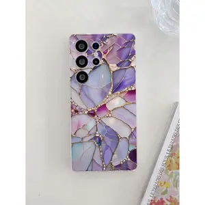 1pc Purple Marble Texture Soft TPU Phone Case, Anti-Fall, Transparent Design, Galaxy Series A54/A53/A52(A52S Compatible)/A34(5G)A32(5G)/A14(5G)/A13 5G/A04S/S21/S21U/S22/S22U/S23/S23+/S23U And S24 Series A15/A35(5G)/A55(5G)/A25(5G) Waterproof Shockproof