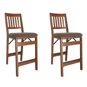 MECO Stakmore Fabric Upholstered Seat Folding Counter Stools, Fruitwood (2 Pack)