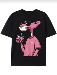 Pink Panther trendy and interesting printed cotton T-shirt for men and women, summer casual and versatile short-sleeved Breathable Classic
