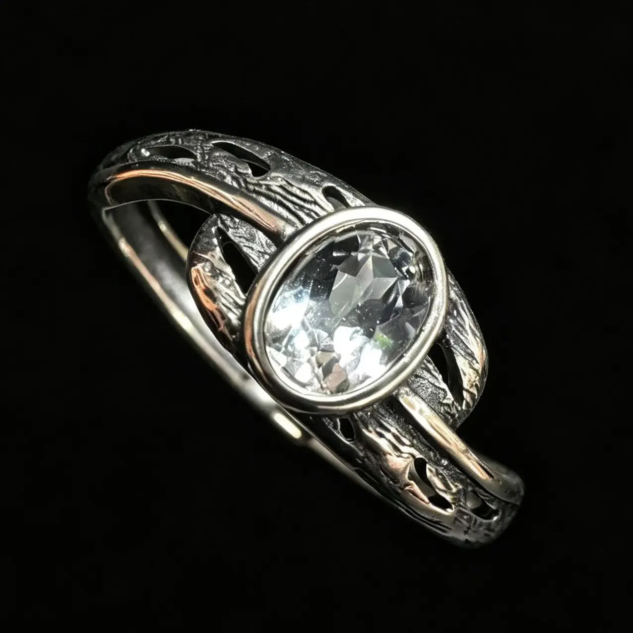 Twisted Branch Clear Quartz Adjustable 925 Silver Ring