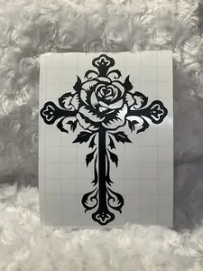 Rose Cross Vinyl Car Decal Rose Cross Vinyl Car Decal