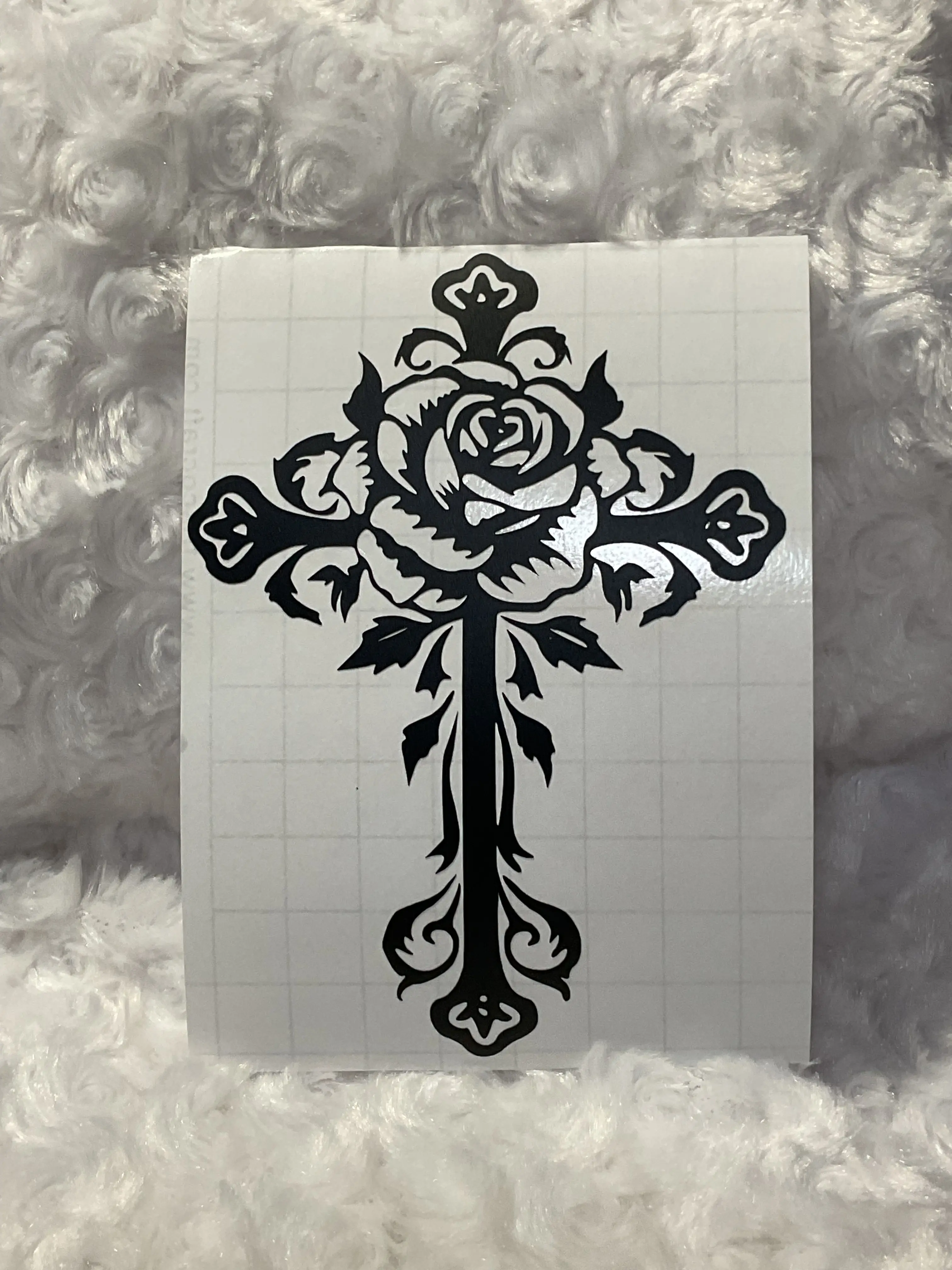 Rose Cross Vinyl Car Decal