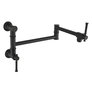 Corrosion-Proof Brass Wall-Mount Pot Filler Faucet, Double-Handle, Modern Free-Swinging Swing Arm for Kitchen Pot Filling