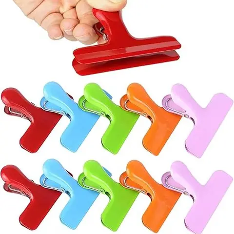 10pc Stainless Steel Food Clips - 3 in Wide, Silicone-Coated Safe Edges, Airtight Seal, Color-Coded Assorted Packs, Heavy-Duty Office Pantry Fasteners for Seal Bags, Indoor and Outdoor Use, Kitchen Tools, Keeps Items In Place, Sticky Clips, Clamps & Rings