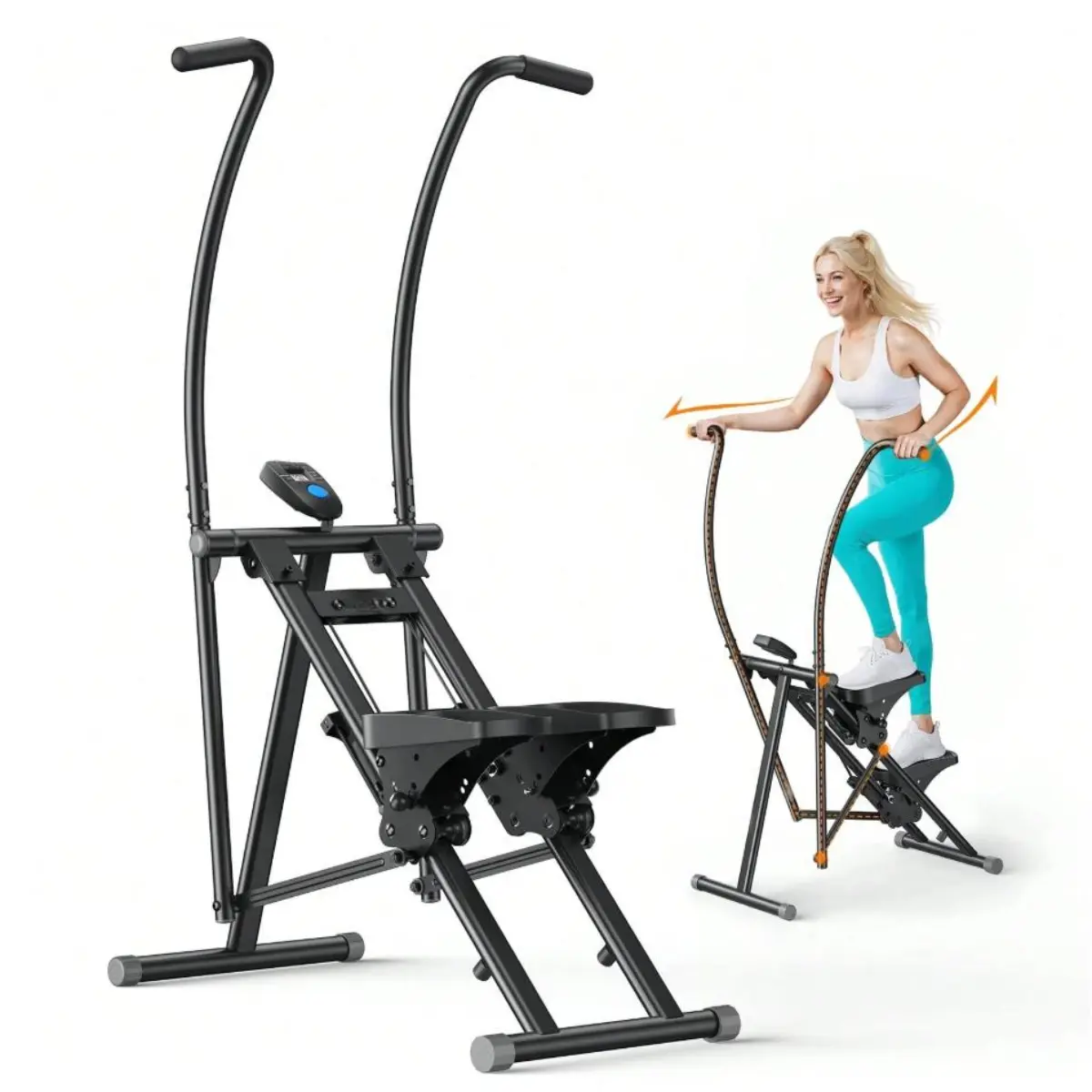 Unisex Vertical Stair Climber Machine - Steel Frame Home Gym Equipment, 330lb Capacity, Sync Motion, Extended Adjustable Pedals, Space-Saving Compact Design for Cardio Full-Body Workouts