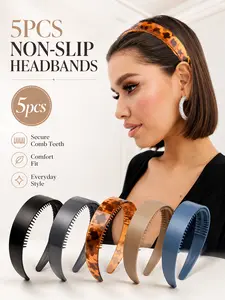 5PCS Plastic Headbands with Teeth for Women Men Minimalist Everyday Style, Non-Slip Comb Hair Bands with Flexible Wide Grip, Unisex Hair Accessories for Thick Thin Hair, Face Washing, Makeup, Sports, Daily Styling, Travel, Salon Use and Gifts