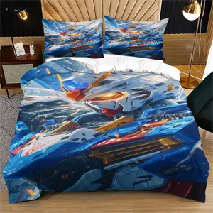 Mobile Suit Gundam Pattern Duvet Cover Set, Soft And Durable Bedding Set, Contains 1 Duvet Cover And 1 Or 2 Pillowcases, Suitable For Children And Adults Daily Holiday Birthday Gifts Bedroom Decorations