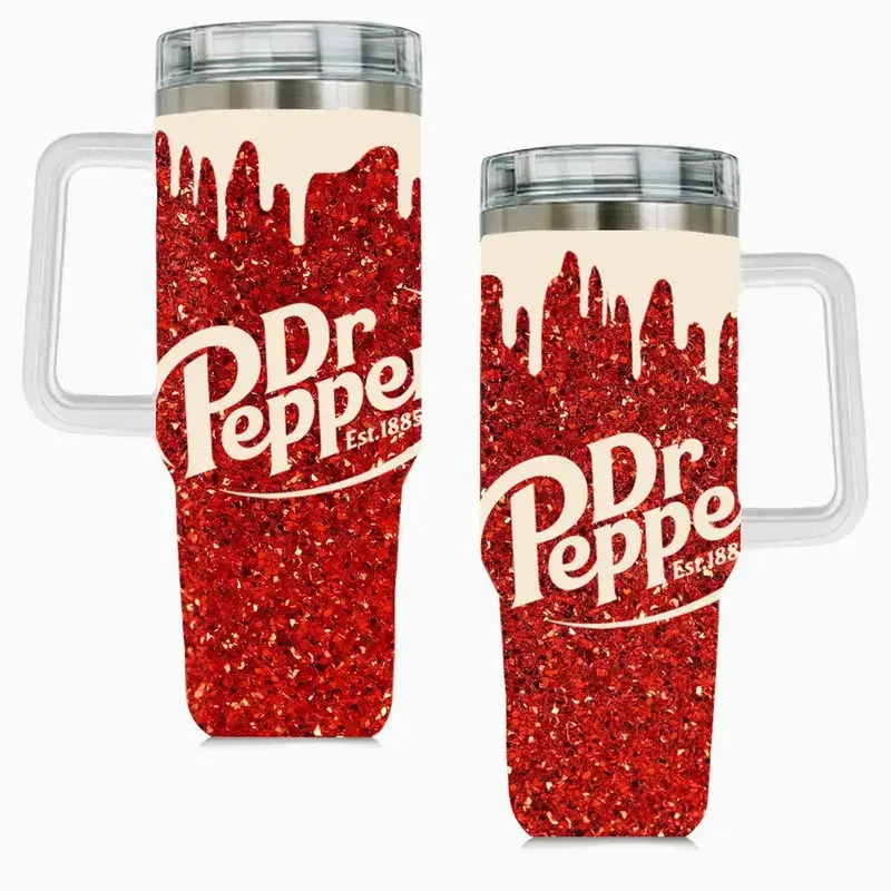 Exclusive Dr Pep.per Christmas Tumbler 20oz-40oz With Handle & Straw, Limited Edition 1885-2026 Collector Cup, Retro Soda Fan Gift, Insulated Ice Cup with Straw Double Wall Vacuum Insulated Travel Mug, Eco-Friendly, Gift for Your Health