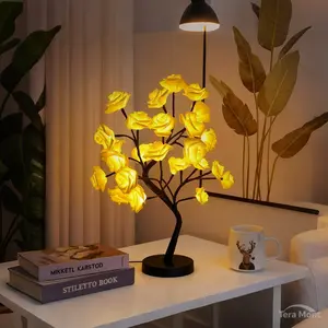 2025 Valentine's Day pink rose artificial tree light, LED luminous desktop decoration, romantic bedroom night light, wedding decoration, proposal gift Valentine's Day Pink Rose Light Tree