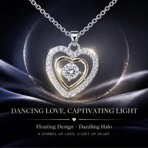 Woven Light Two Hearts Beat As One" Moissanite Necklace for Women, Elegant Silver Plated Two-Tone Double Heart Pendant, Romantic Anniversary Valentine's Gift for Wife Girlfriend
