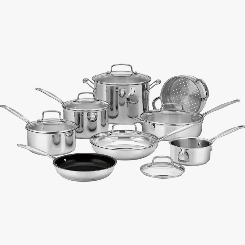Cuisinart Chef's Classic 14-Piece Cookware Set, Stainless Steel Pots and Pans with Lids, Skillet, Saucepans & Stockpot, Durable Kitchen Cooking Set for Everyday Home Meals, Meal Prep & Family Cooking
