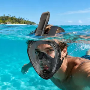 Full Face Snorkel Goggles Mask - Anti-Fog, No-Leak, Wide-View Diving Goggles Mask with Dry Top Snorkel for Water Sports Diving