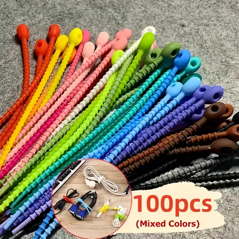 100pcs Silicone Reusable Cable Organizer Set - Silicone Grip Easy-Use Office Accessories, Zip Ties Holder, Winding Device, Cord Manager, Food Storage Bag Clips, Headphone Cable Keeper, Desk Supplies Set, Office Supplies