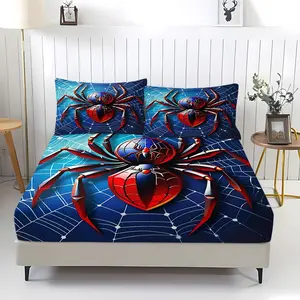 3-piece technology inspired spider pattern bed sheet with comfortable printed pattern, including 1 bed sheet and 2 pillowcases, comfortable bedding, non slip suitable for bedrooms and guest rooms, suitable for children and adults as gifts