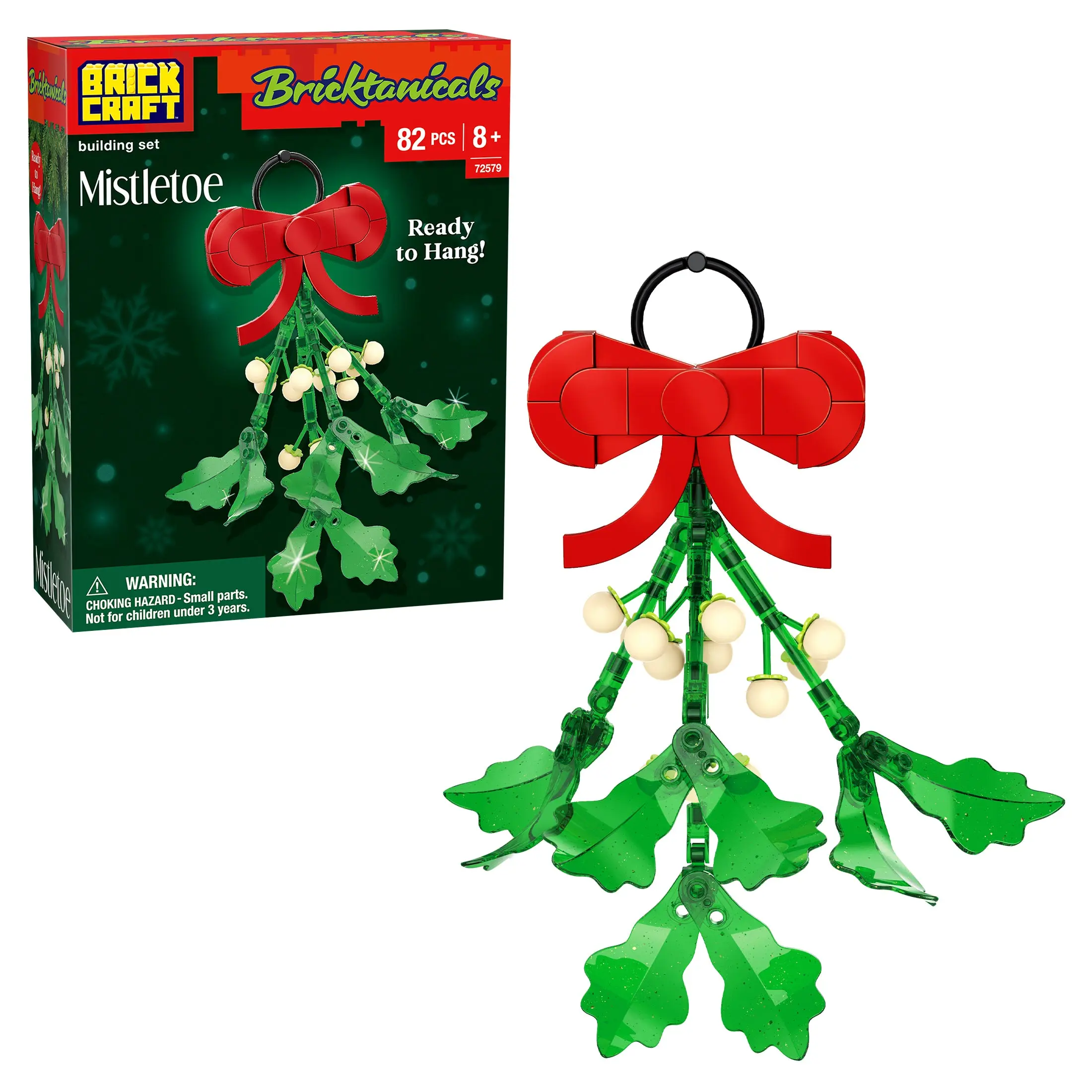 Brickcraft Bricktanicals Mistletoe Building Set, 82-Piece Christmas Hanging Decoration with Red Bow and Berries for Teens & Adults 8+