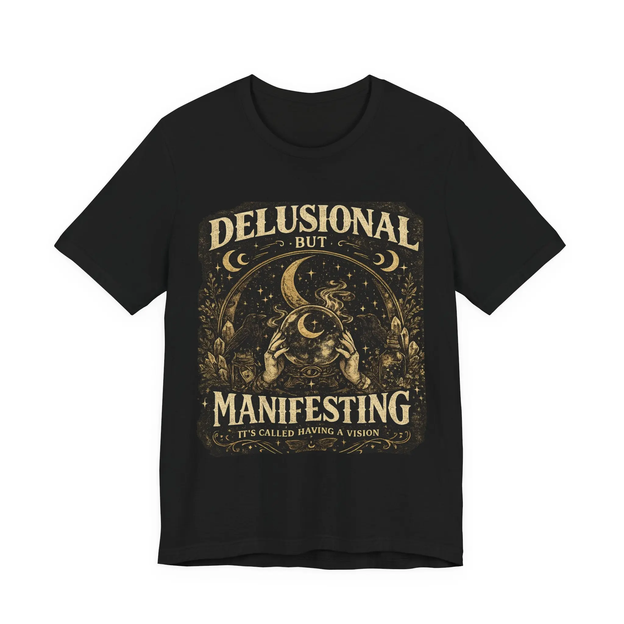 Women's Vintage Mystic Delusional But Manifesting Short-Sleeve Round-Neck Breathable Casual T-Shirt Top