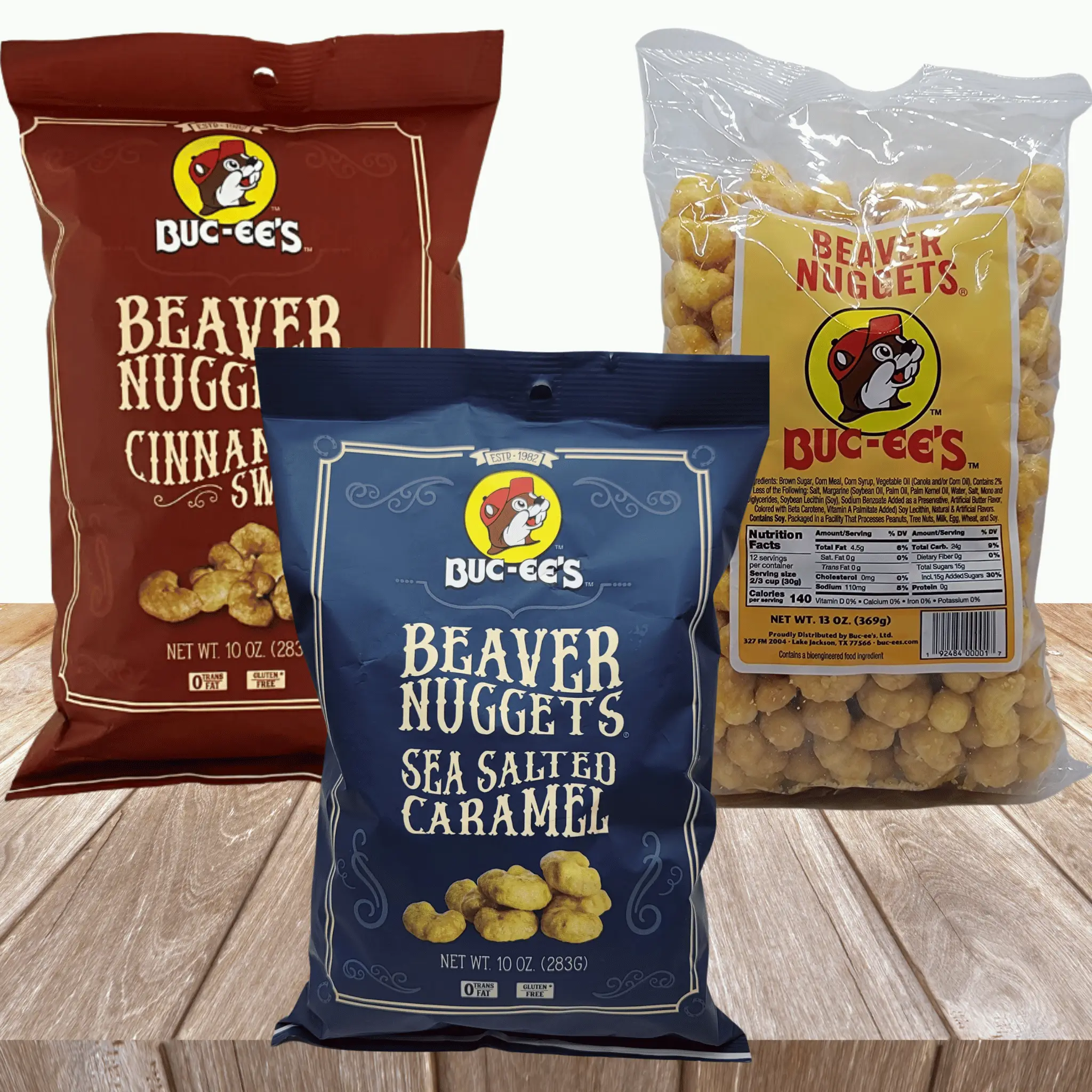 Buc-ee's Sweet, Crispy, Crunchy Beaver Nuggets- 3 Pack Flavored Trio Snack, Gourmet Snack Box Bundle Sea Salted Caramel, Cinnamon Sweet and Original B