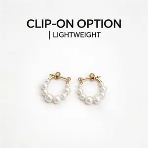 Aesthetic 7-Pearl Row Ear Crawler Earrings | 925 Sterling Silver Needle for Sensitive Ears | Minimalist Korean Style Pearl Studs | Non-Piercing Clip-On Option | Elegant Dainty Jewelry Gift for Women