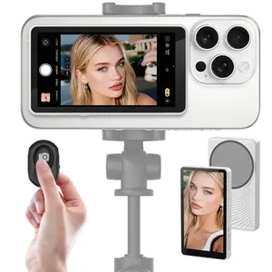 Henrety Wireless Vlog Selfie Monitor Screen for iPhone & Android, Bluetooth Remote, 180° Flip, Magnetic Stand, Wide Screen Mode, 1800mAh Battery, Rear Camera Live View for TikTok & YouTube