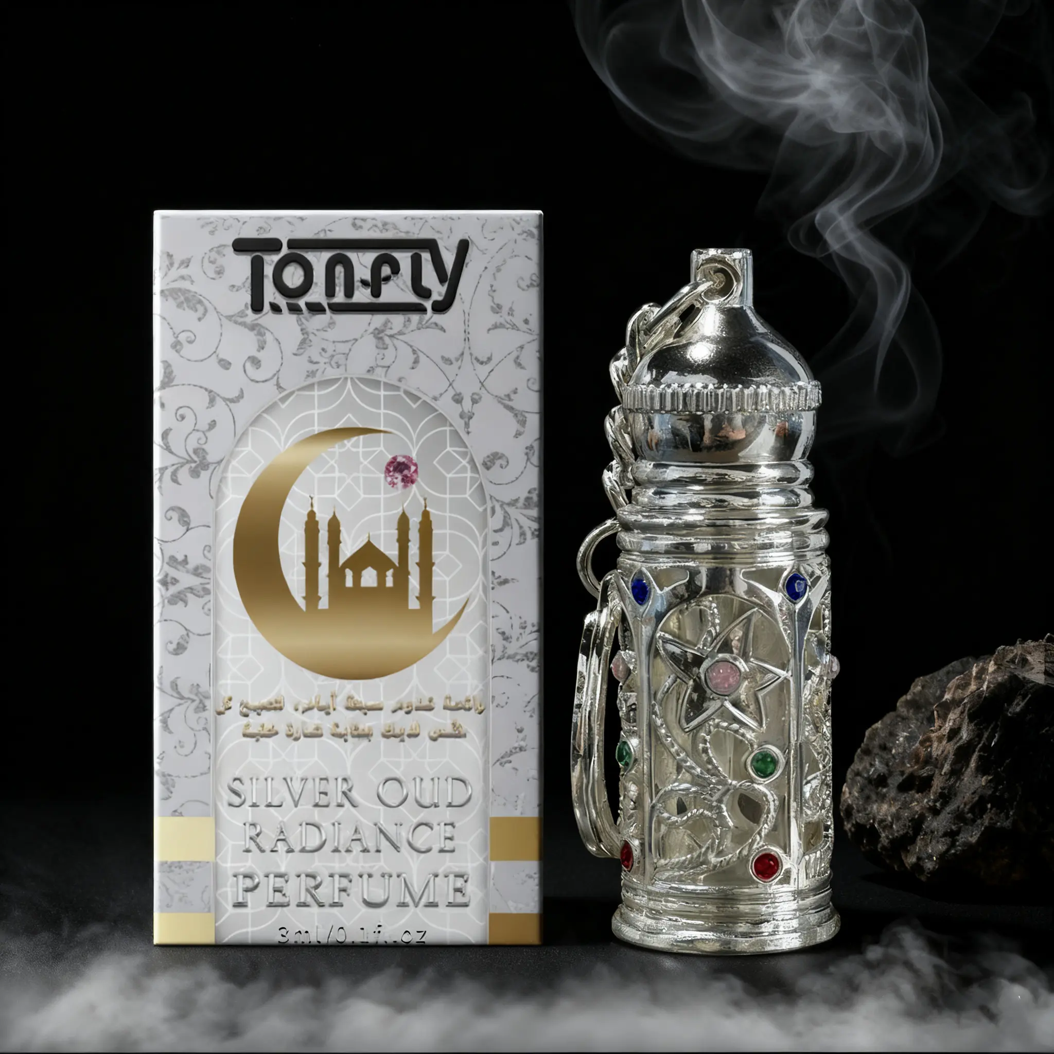 Tonfly Perfume Stick with Hollow Out Colorful Diamonds, Mini Pocket Perfume Oil for Men and Women, Light Fragrance, Captivating Oud, Captivating Scent, Scented Perfume