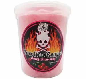 Carolina Reaper Cherry Cotton Candy - Fluffy Sweet & Spicy Tub with Bold Heat from Carolina Reaper Peppers
