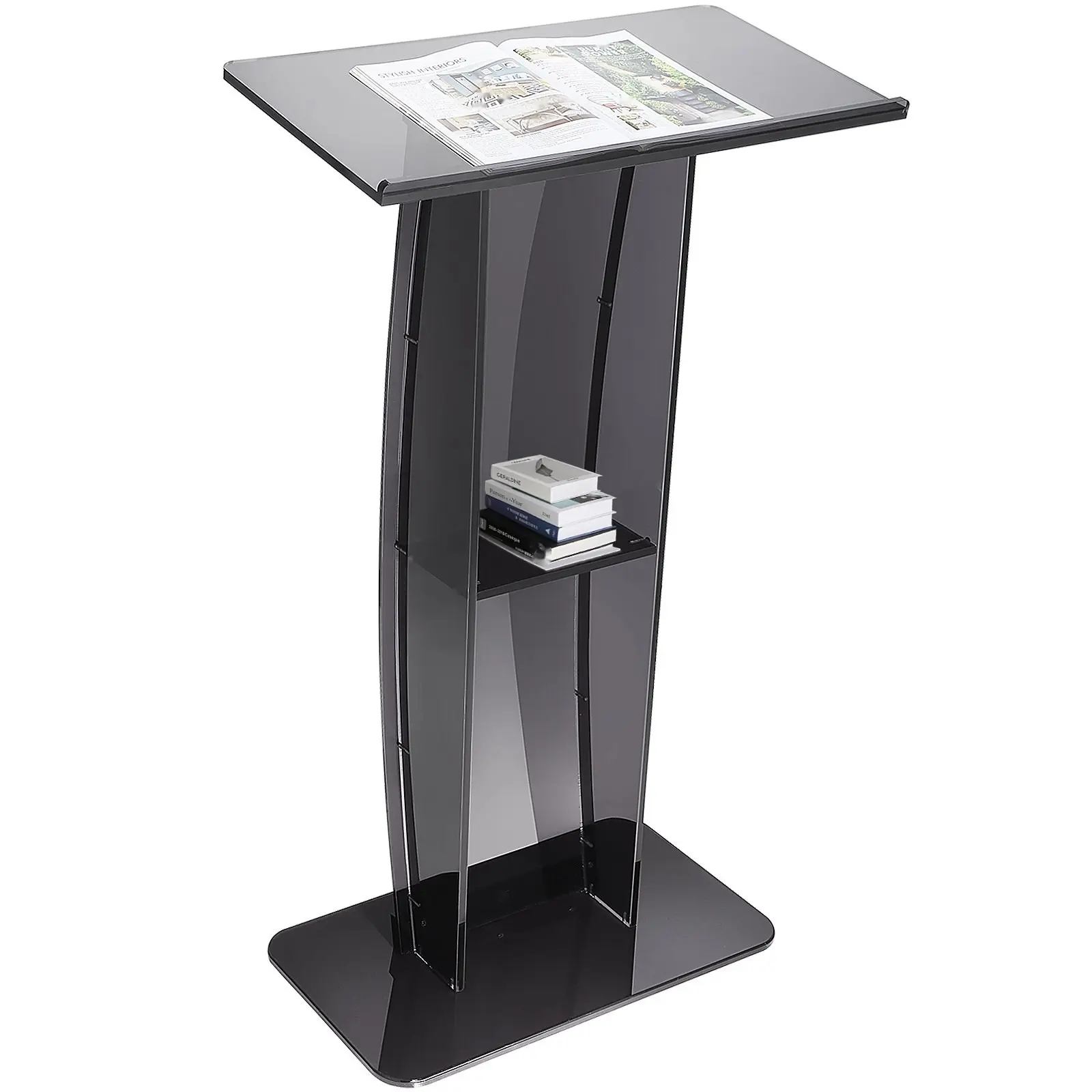 Clear Acrylic Podium Stand, 47-Inch Floor-Standing Lectern With Wide Reading Surface And Storage Shelf, Pulpit For Church, School, Office, And Conference Rooms, Modern Design For Presentations, Worship, Meetings, And Training