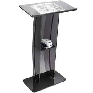 Clear Acrylic Podium Stand, 47-Inch Floor-Standing Lectern With Wide Reading Surface And Storage Shelf, Pulpit For Church, School, Office, And Conference Rooms, Modern Design For Presentations, Worship, Meetings, And Training