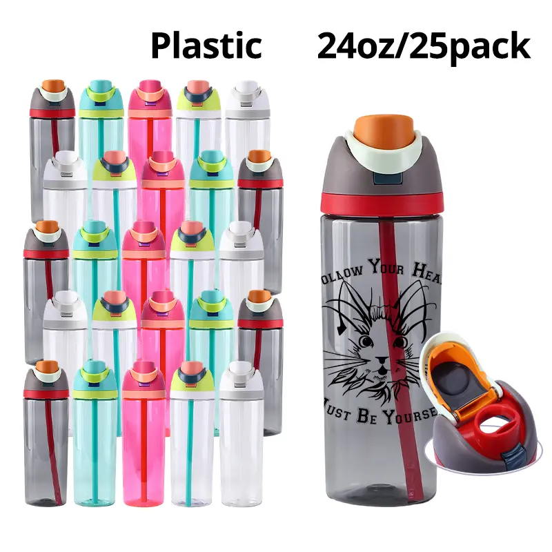 25pack 24oz Acrylic water bottles with Flip Top, plastic Tumbler with Straw and Lock Lid, for Outdoor Sports, festive gift.USA Wholesale Craft Supply