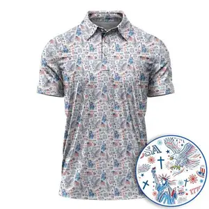 USA 1776–2026 Pattern Golf Polo Shirt for Men, Patriotic American Flag Performance Polo, Independence Day Golf Apparel