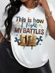 Maweii Plus Size Women's Slogan Printed Round Neck Short Sleeve T-Shirt Graphic Tees Women Tops